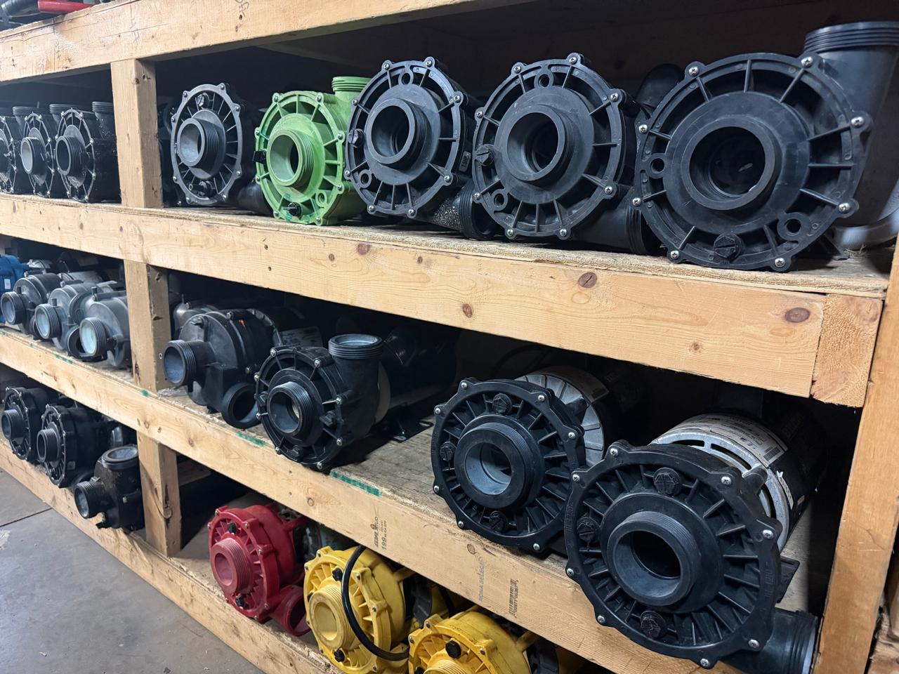 Hot tub pump wet ends stocked in the Edmonton workshop